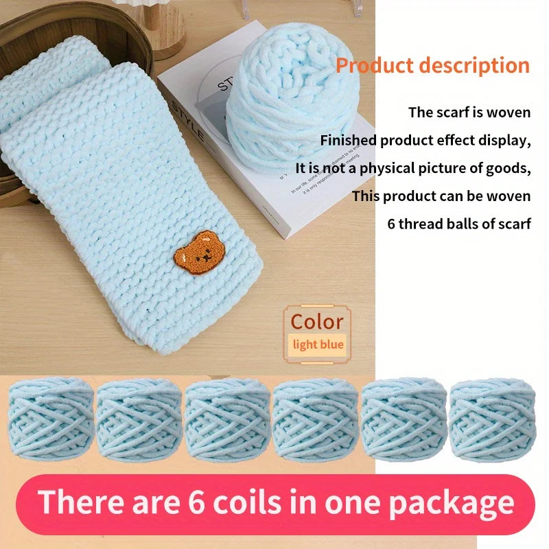 6 Thread Balls+1 Teddy Bear Jewelry Handmade Gift Woven Scarf Thread DIY Ice Stripe Thread Thick Yarn Ball