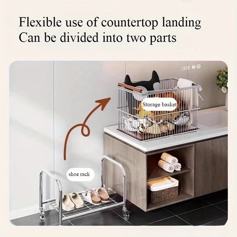 Medieval Dirty Basket Bathroom Double Layer Clothes Storage Basket Toilet Mobile Laundry Basket Dirty Basket Cart Shelf