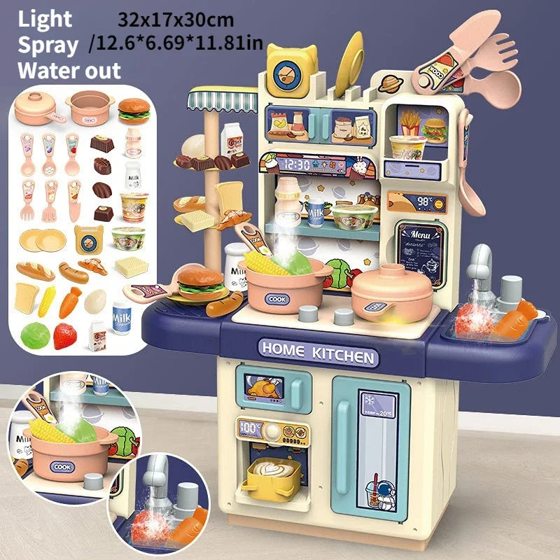 Large Children Simulation Kitchen Toy Set Lampligh Sound Effect Spray Kitchen Food Cooking Dining Table Play House Toys Gifts