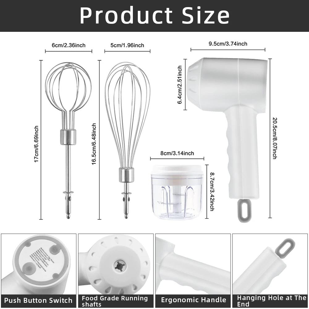 Wireless Electric Food Mixer Portable 3 Speeds Egg Beater Baking Dough Cake Cream Milk Frothers Kitchen Tools