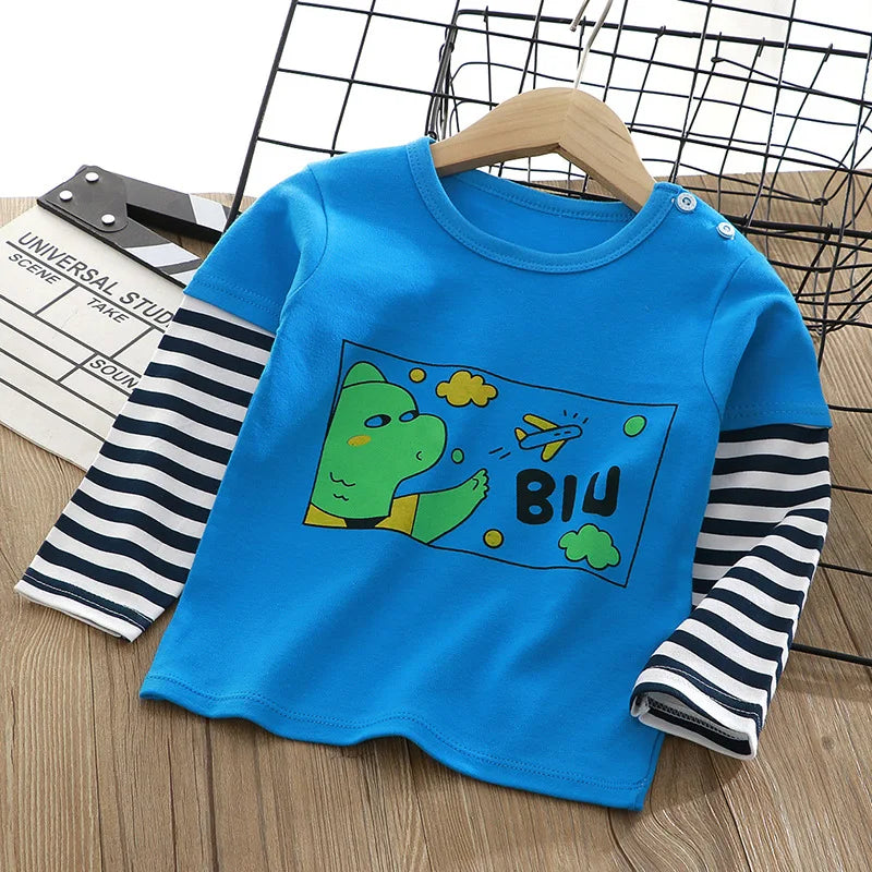 Cartoon Kids Long Sleeve Tops Cute  Dinosaur Children T-shirt Spring Autumn Cotton Clothing Baby Bottoming Shirt