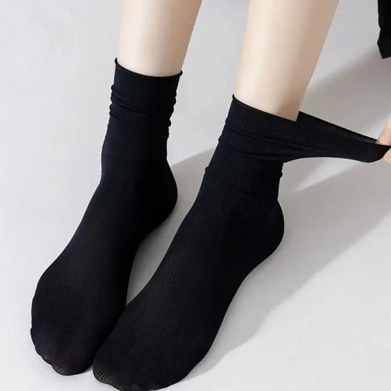 10 Pairs Thin Ice Silk Women's Long Tube Socks Summer Cool Mid Calf Socks Black and White Ice Ice Socks Pile Pile Ladies' Socks