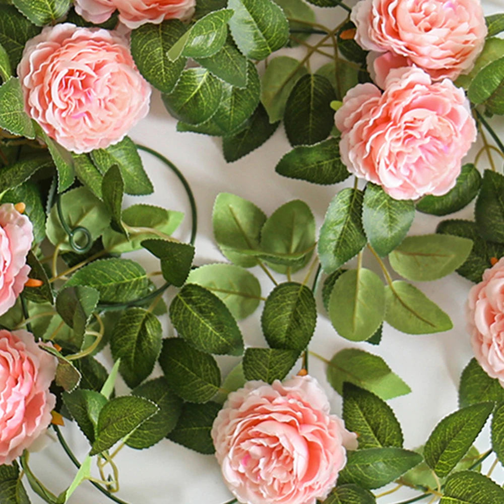 1PC Peony Flower Tea Flower Vine Green Plant Air Conditioner Pipe Decoration Rose Leaf Artificial Flower Vine Strip