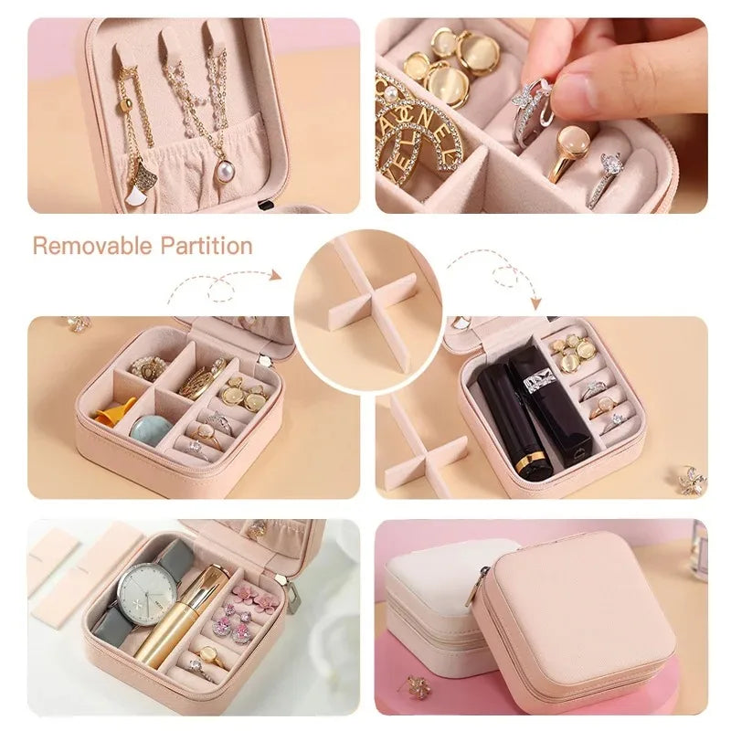 Mini Jewelry Storage Box Portable Home Travel Earrings Necklace Storage Case for Women Ring Organizer PU Leather Display Case