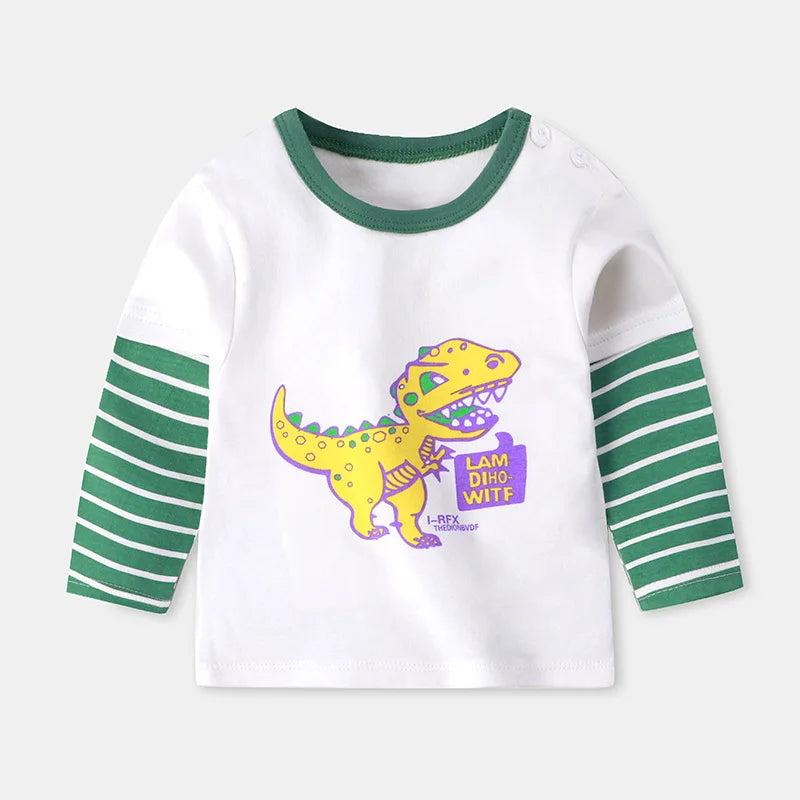 Cartoon Kids Long Sleeve Tops Cute  Dinosaur Children T-shirt Spring Autumn Cotton Clothing Baby Bottoming Shirt
