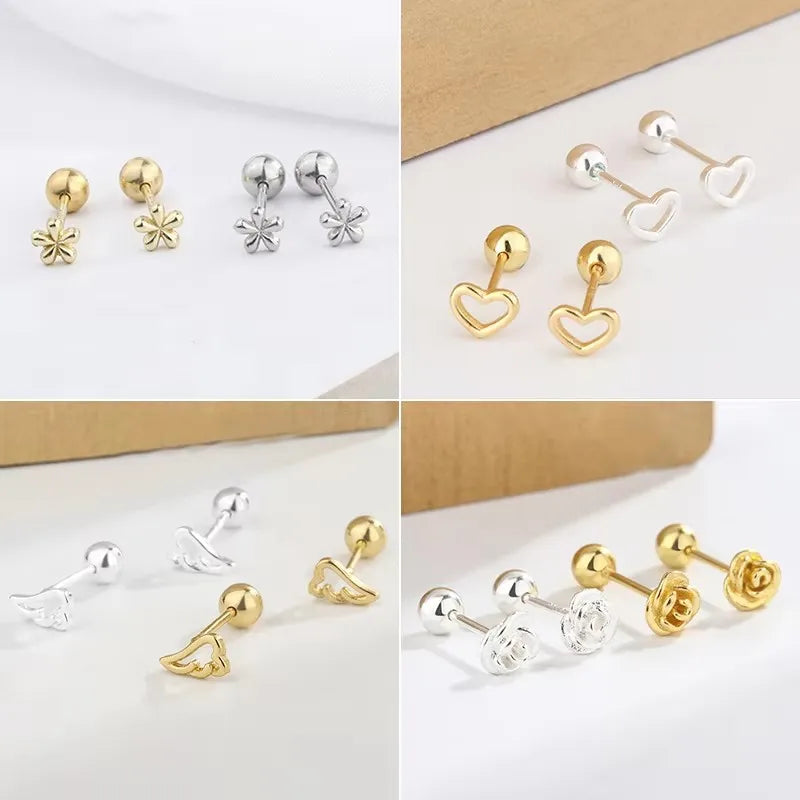 Minimalist Small Flower Screw Earrings
