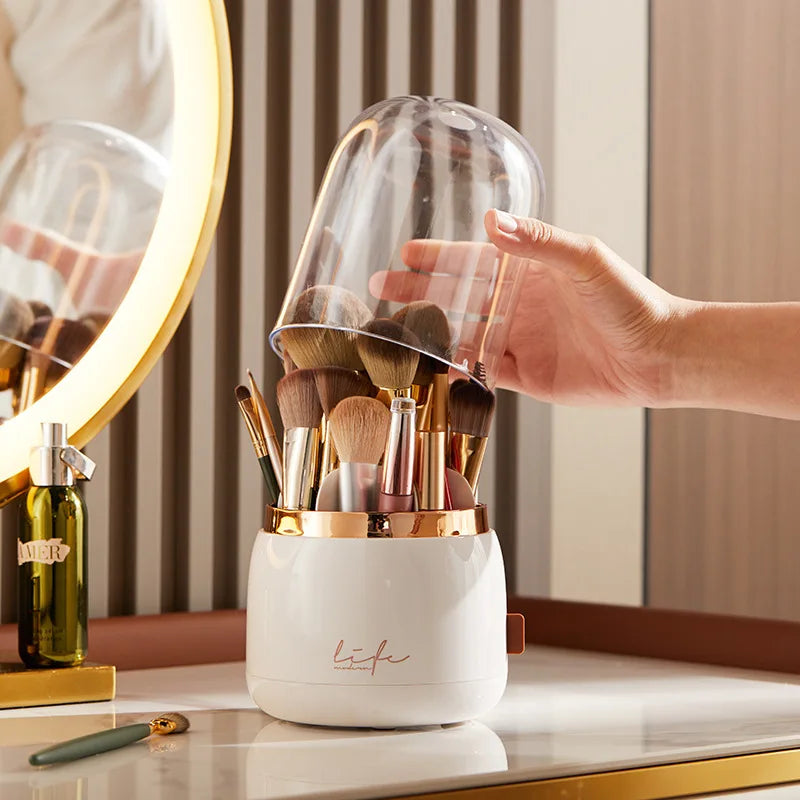 1PC Desktop Storage Box For Rotating Transparent Makeup Brush Storage Box Brush Holder Storage Bucket
