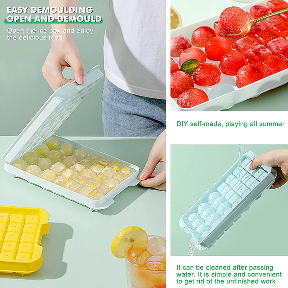 Ice Cube Tray with Lid Ice Mold Ice Cube Ice Ball Storage Container Box With Lid 2 In 1 Tray Maker Set Bar Kitchen Accessories