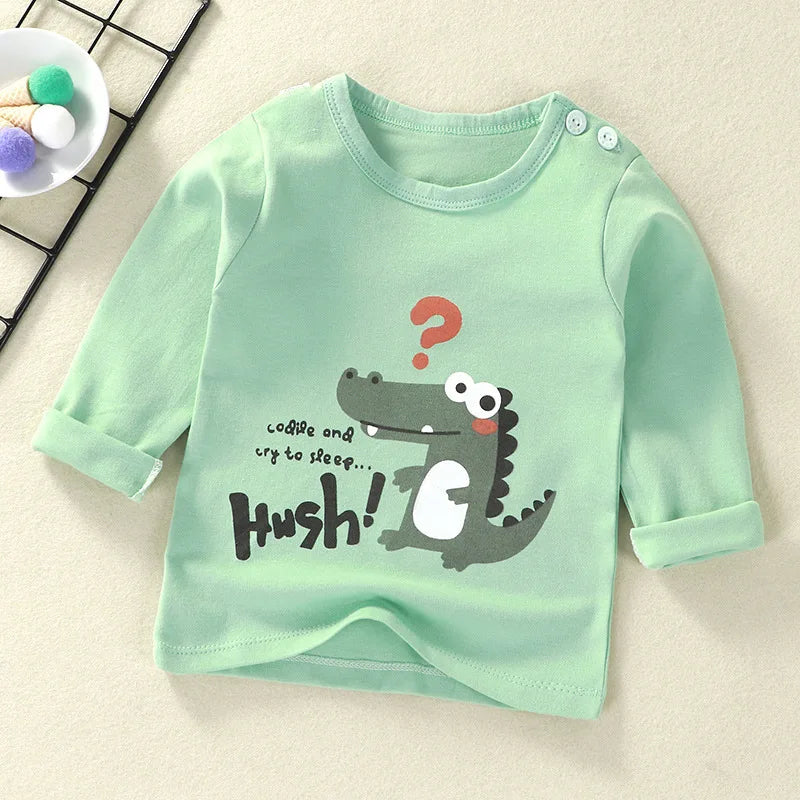 Cartoon Kids Long Sleeve Tops Cute  Dinosaur Children T-shirt Spring Autumn Cotton Clothing Baby Bottoming Shirt