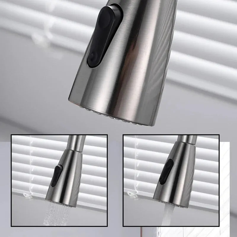 1PC Pull-Out Kitchen Faucet, Cold And Hot Water, Stainless Steel Sink, Extendable And Rotatable Faucet.