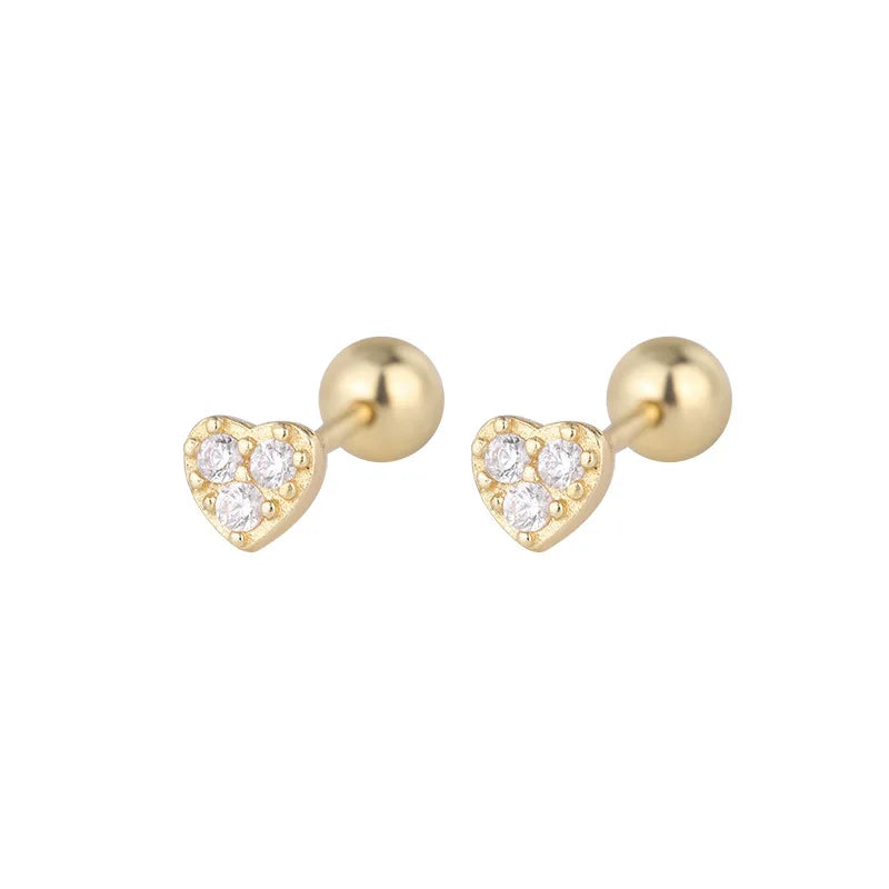 Fashion Screw Helix Piercing Heart Stud Earrings For Women Cubic Zirconia Hypoallergenic Silver Color Earring Girls Jewelry Gift