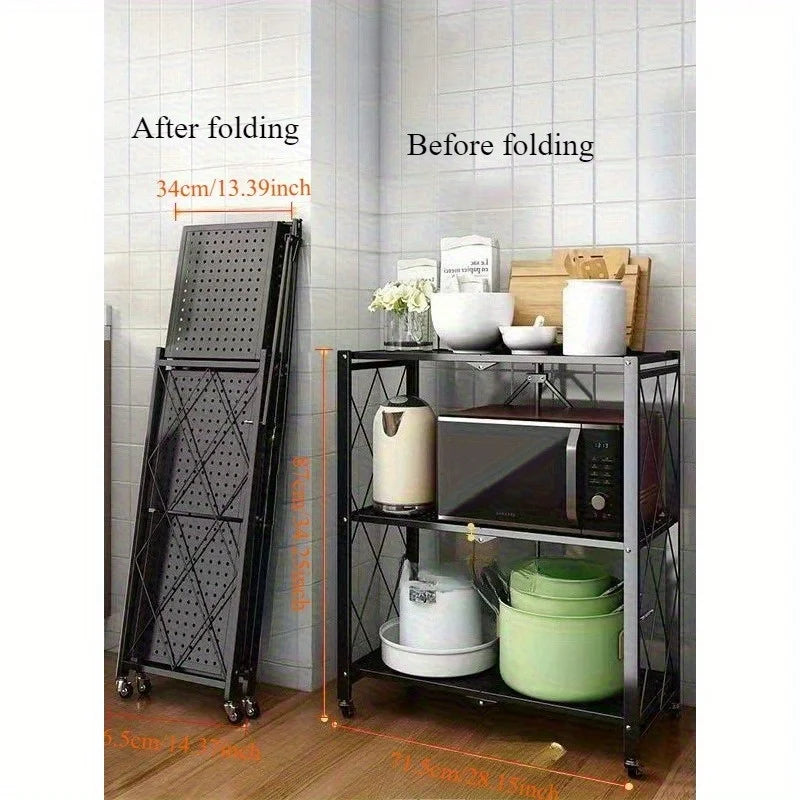 Installation-free folding rack, kitchen floor rack, household multi-layer storage cart, storage rack