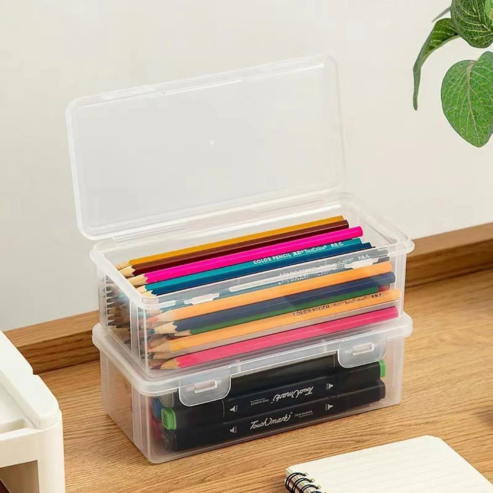 1PC/2PCS Storage Box Transparent Stationery Pen Crayon Desktop Organizer Storage Debris Can Be Stacked