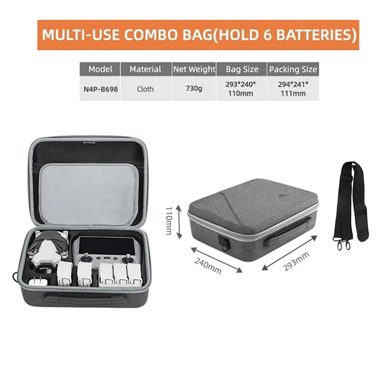 Multi-use Combo Bag Hard Travel Carrying Case Large Capacity Storage Bag Drone Controller Bags For DJI Mini 4 Pro