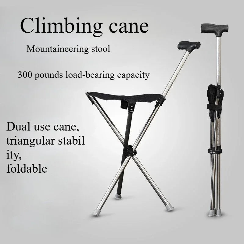 Travel walking cane folding stool portable cane stool non-slip light mountaineering pole multi-function
