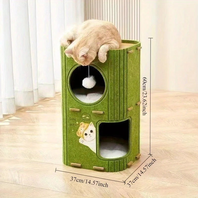 Felt cat tree hole double-layer fun scratching board universal cat house drilling integrated thick felt cat nest frame