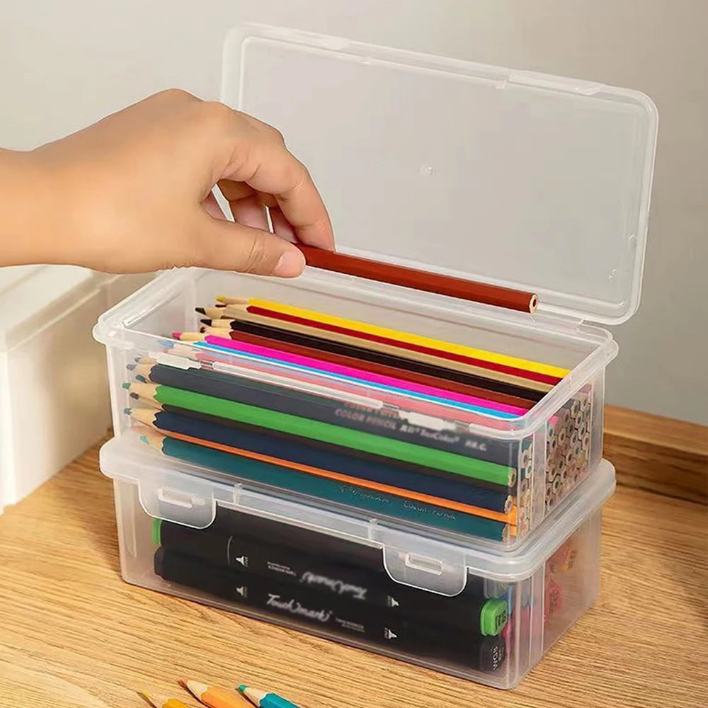 1PC/2PCS Storage Box Transparent Stationery Pen Crayon Desktop Organizer Storage Debris Can Be Stacked