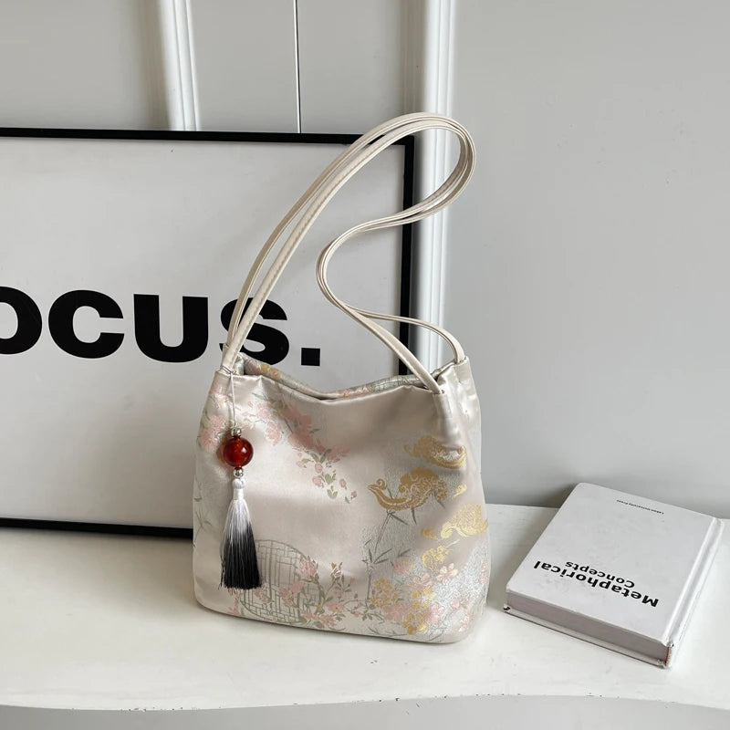 1pcs Ladies Ethnic Style Nylon Shoulder Bag fashion Large Capacity Bucket Women's Bag Send Tassel Pendant