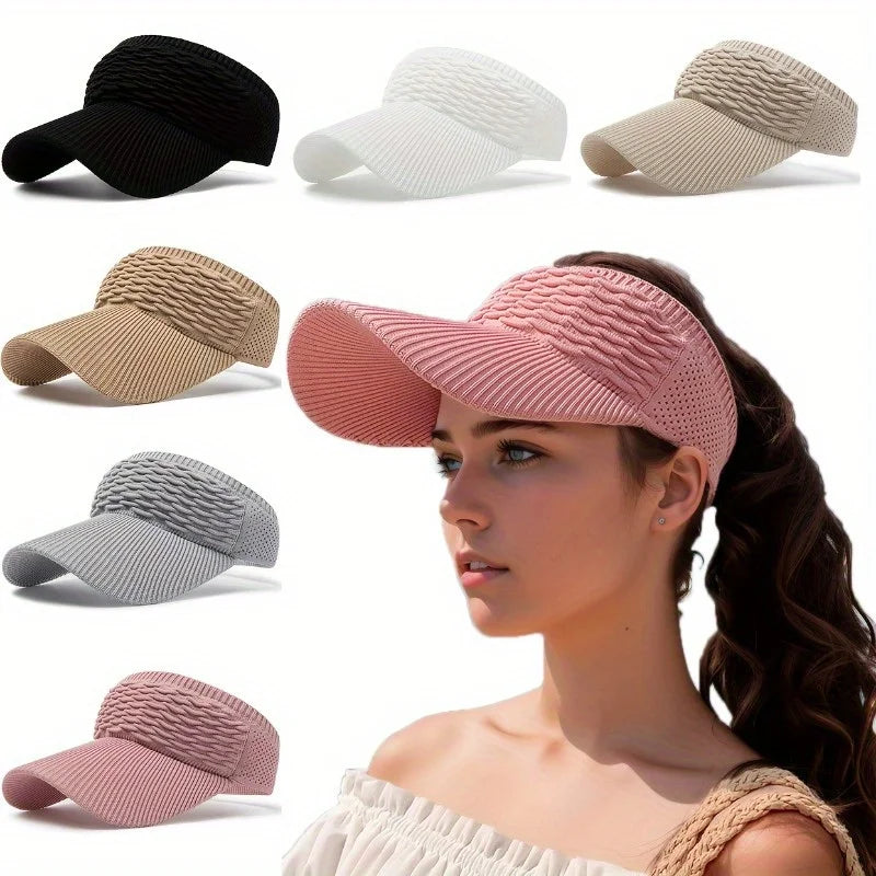 1pc Summer Breathable Sun Hat,Casual Elastic Knitted Cap,Women's Long Brim Sunshade Empty Top Hat for Outdoor Sports, beach hat
