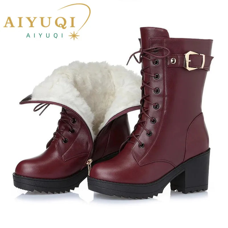 High-heeled Genuine Leather Women Winter Boots