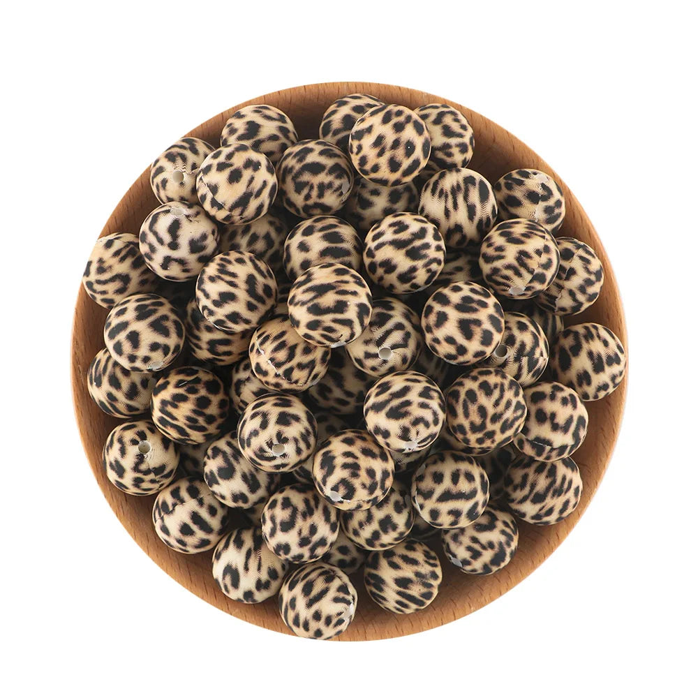 10Pcs/lot Printed Silicone Beads 15mm Round Leopard Terrazzo Dalmatian Camo Silicone Beads For Jewelry Making DIY Accessories