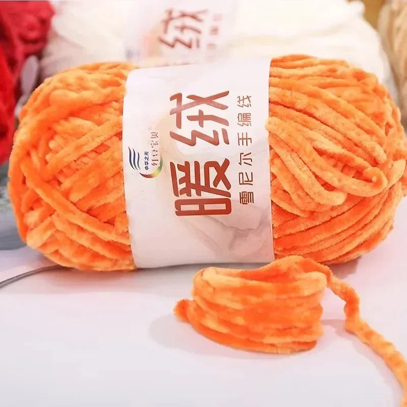100g Warm fleece coarse chenille golden velvet hand-woven ice strip fleece thread DIY doll bag wool ball