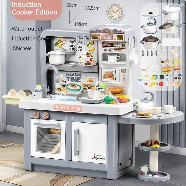 Children's Extra Large 100cm Kitchen Set with Simulated Kitchenware Children's Cooking Home Set