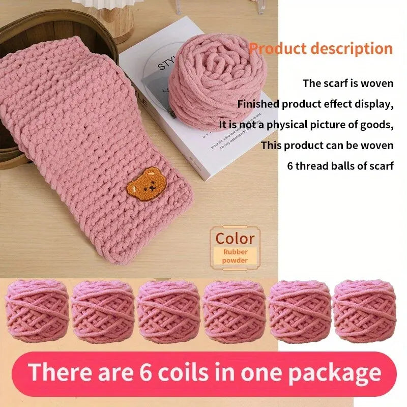 6 Thread Balls+1 Teddy Bear Jewelry Handmade Gift Woven Scarf Thread DIY Ice Stripe Thread Thick Yarn Ball