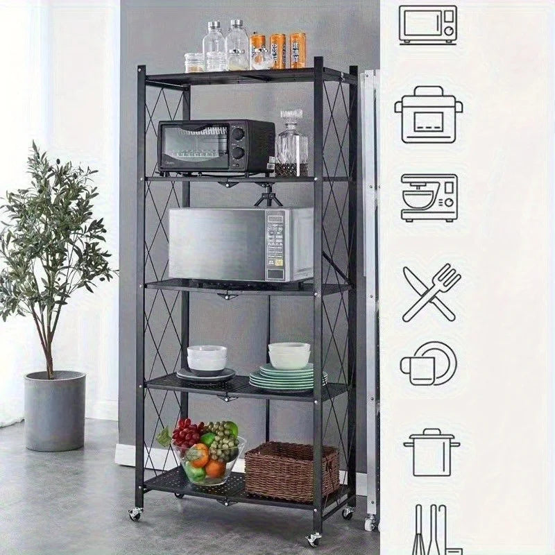 Installation-free folding rack, kitchen floor rack, household multi-layer storage cart, storage rack