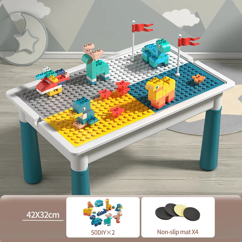 Activity Water Table 5-in-1 Kids Toys and Chair Set with 143pcs Large Marble Run DIY Building Block for Kids Ages 3+