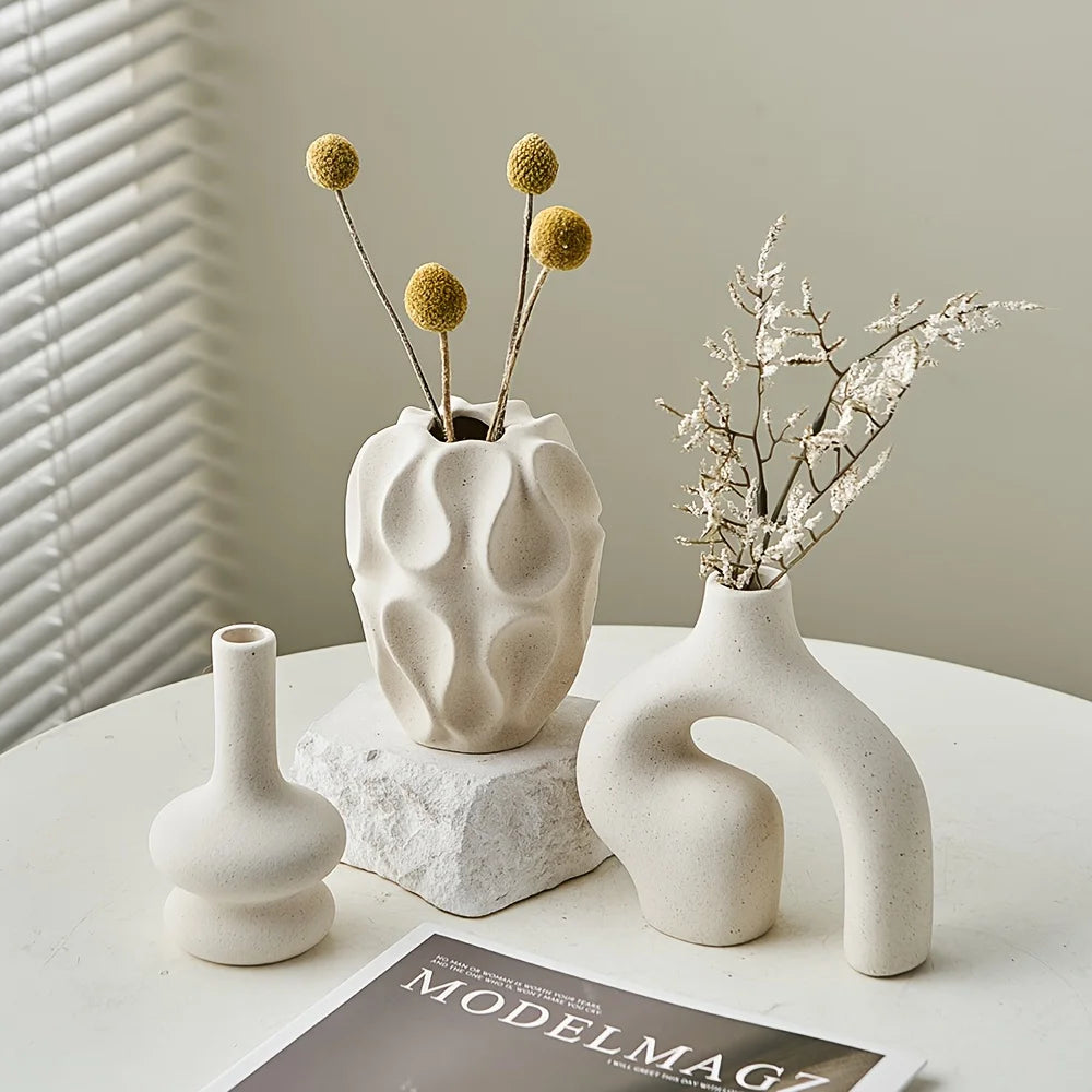 Modern Nordic minimalist circular and donut shaped geometric pattern vases are perfect for fashionable home decor
