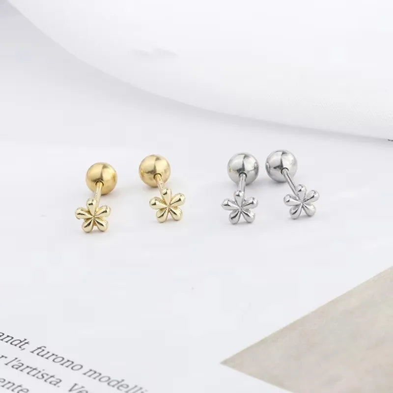 Minimalist Small Flower Screw Earrings