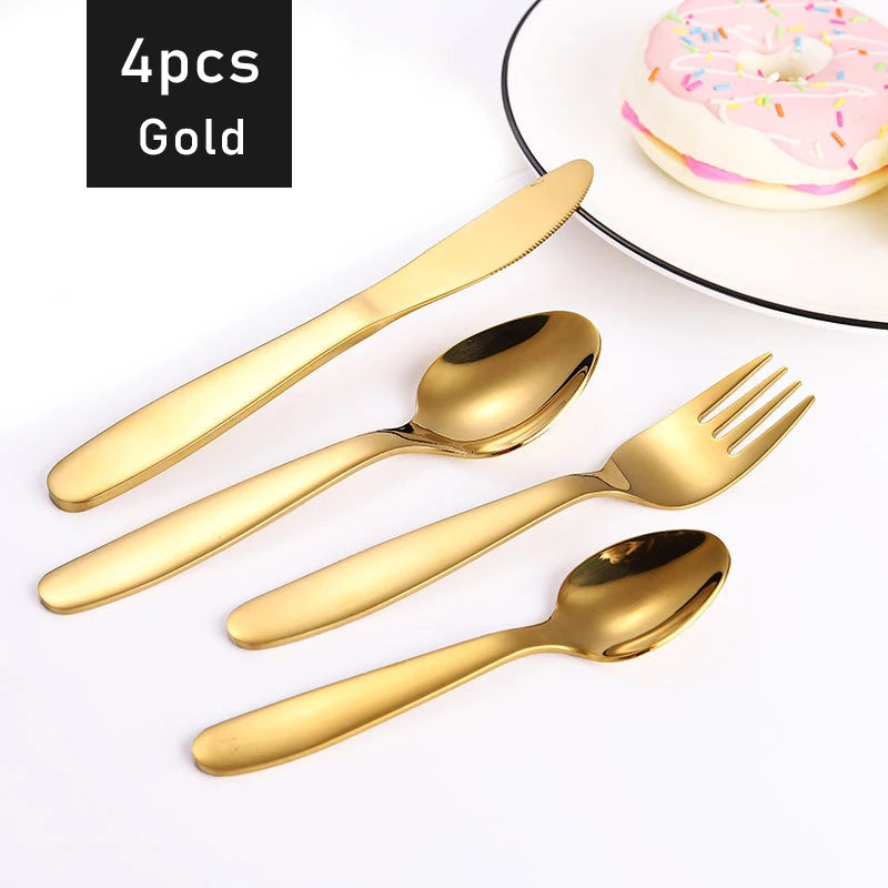 4pcs Western Dinnerware Set Stainless Steel Cutlery Set Fork Knife Spoon Tableware Set Flatware Set Dishwasher Safe Cutlery Set