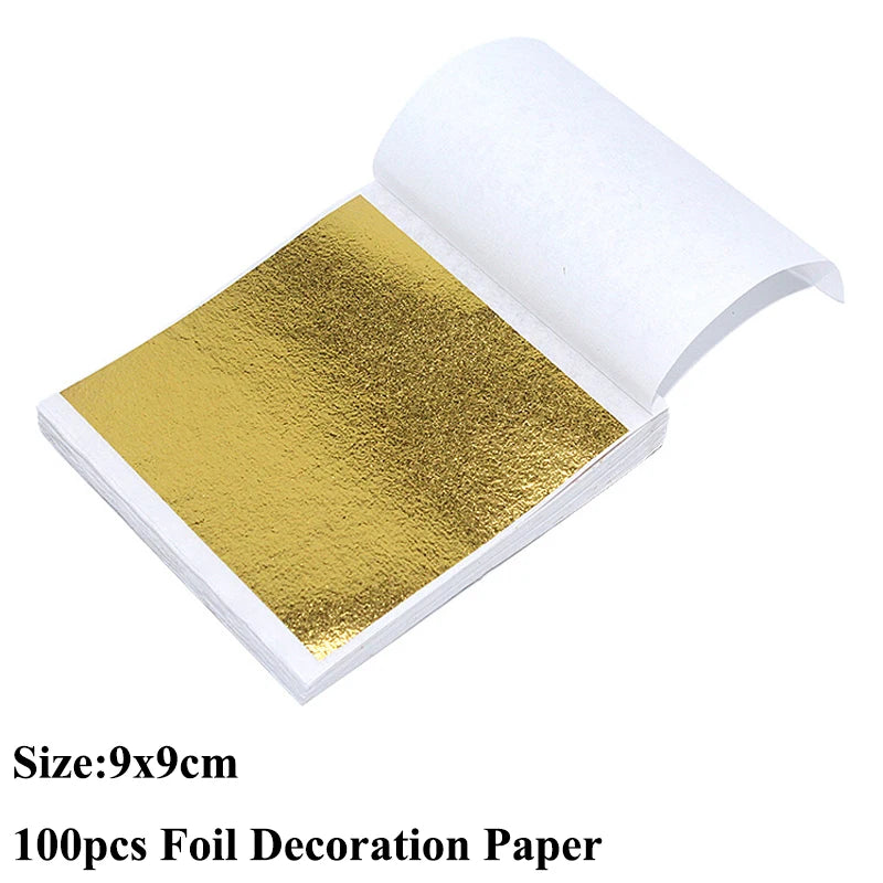 100pcs Imitation Gold Sliver Copper Foil Paper DIY Resin Candle Plaster Craft Leaf Flake Gilding Sheets Art Nail Home Decoration