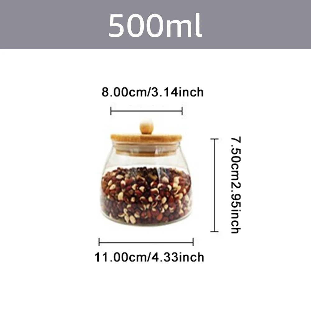 Wooden Lid Glass Sealed Jar Food Container Tea candy Kitchen Storage Bottle Jar Large Capacity Sealed For Kitchen Mason Jars