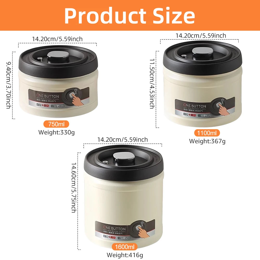 Stainless Steel Coffee Beans Vacuum Sealed Container Coffee Beans Storage Press Tank With Lid  Powder Tea Storage Jar