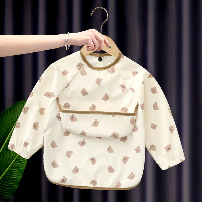 1PC Baby Long Sleeve PU Overalls Wear Waterproof Food Dirty Oil Feeding Suitable For Male And Female Children Bibs