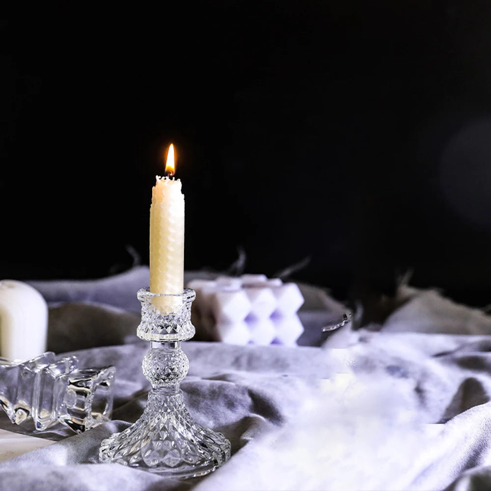 1PC Retro Crystal Candle Holder - Glass Romantic Candlelight Dinner Wedding Photography Props - Halloween Decorations