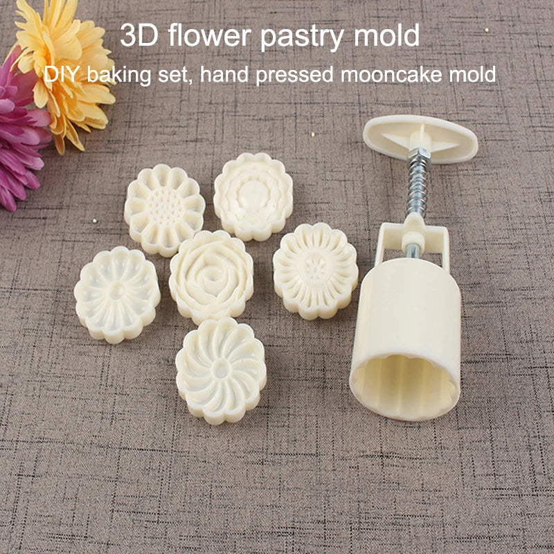 1set/2set Three-Dimensional Rose-Shaped Mooncake Mold, Hand-Pressing Mid-Autumn Festival Mooncake Mold Diy Baking Set
