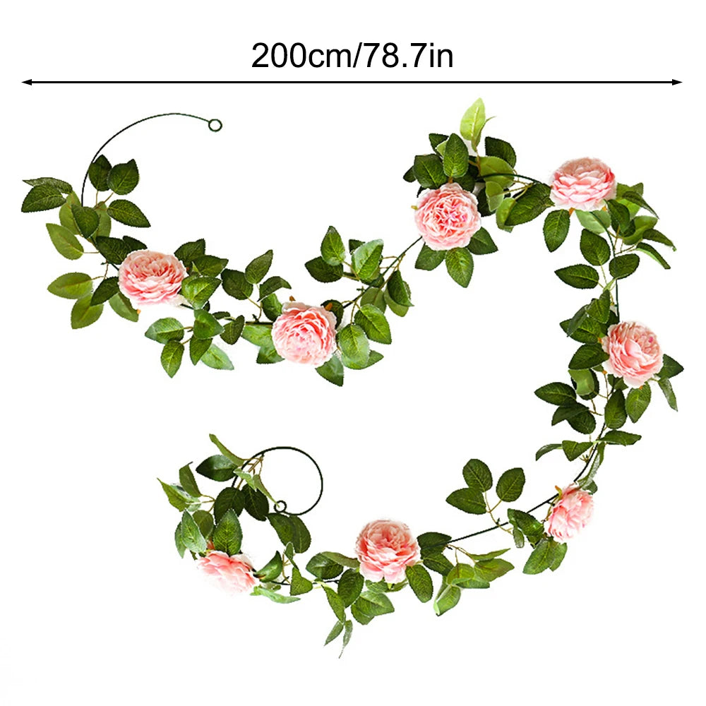 1PC Peony Flower Tea Flower Vine Green Plant Air Conditioner Pipe Decoration Rose Leaf Artificial Flower Vine Strip