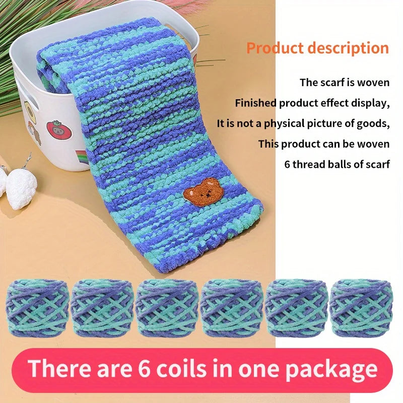 6 Thread Balls+1 Teddy Bear Jewelry Handmade Gift Woven Scarf Thread DIY Ice Stripe Thread Thick Yarn Ball