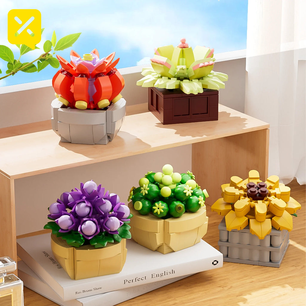ToylinX Succulent Flower Potted Building Blocks 115PCS Toy Model Garden Children Adult  Festive Gifts Christmas Halloween Easter