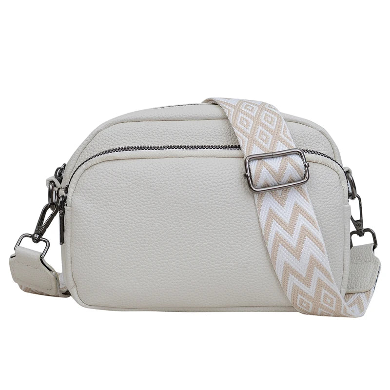 1 piece ladies pure color pu messenger bag fashion wide shoulder strap women's bag multi-flap pocket pants square bag