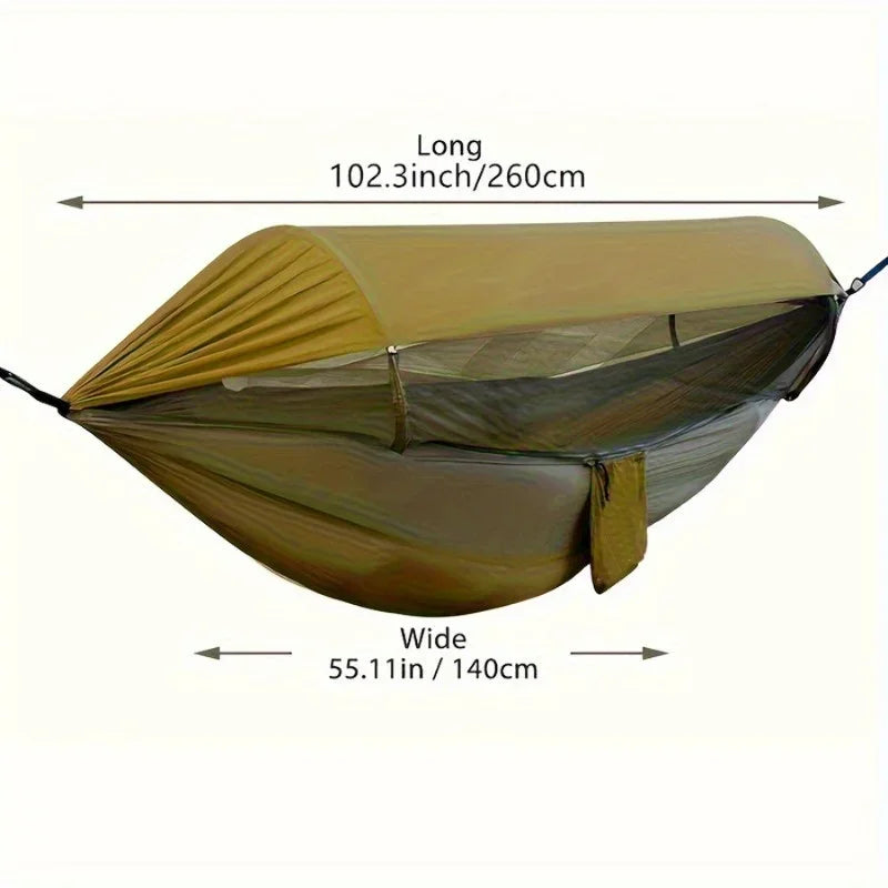 Outdoor Double Hammock with Anti-Rollover Automatic Quick-Opening Swing Feature Built-in Mosquito Net for Camping