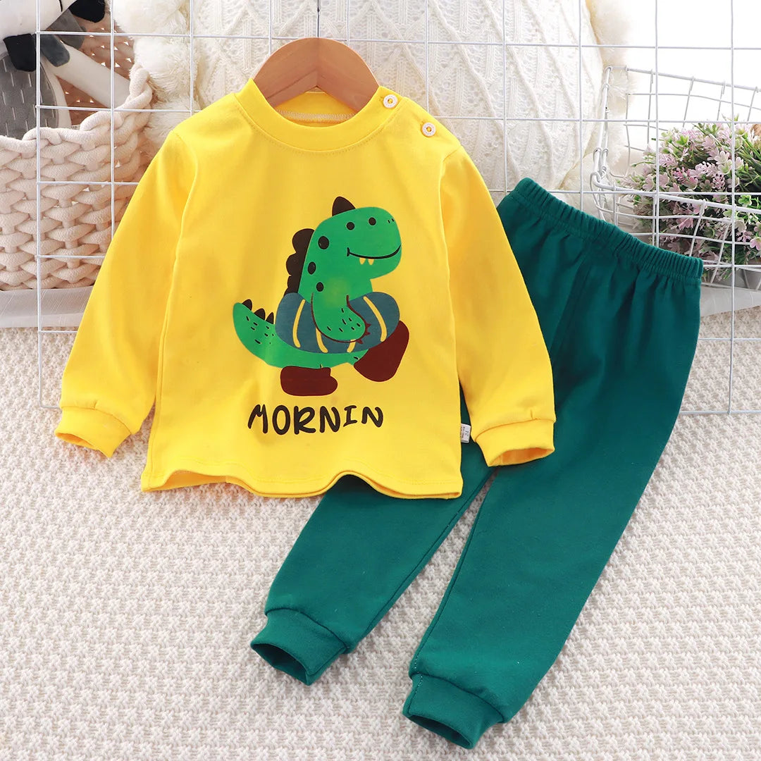 Baby Fall Clothes Cartoon Animal Sleepwear Children Pajamas Sets Unisex Kids Autumn Clothing Durable Soft Warm Comfort