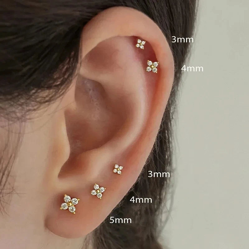 Avenneth Fashion Small Flower Stud Earrings For Women Cartilage Cubic Zirconia Earring Party Jewelry Party Gifts
