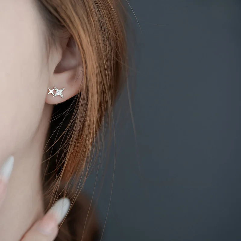 Avenneth New Fashion Stud Earrings For Women Banquet Asymmetry Cross Star Silver Color Earring Jewelry Vintage Accessories Gifts