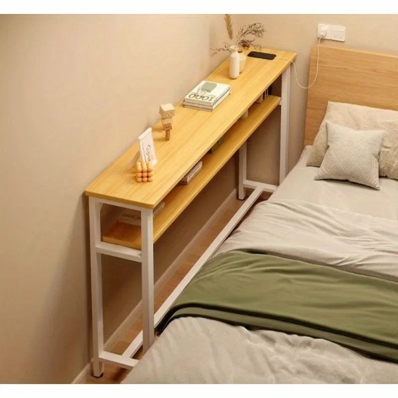 Small narrow table by the wall, end of bed table, storage cabinet, shelf behind the sofa, narrow crack by the bed, long table