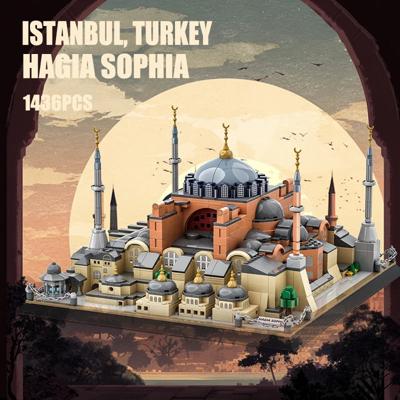 1436Pcs Istanbul, Turkey Hagia Sophia Building Blocks Kit Historic Dome Monument Model bricks Sets Decoration Toys Kids Gifts