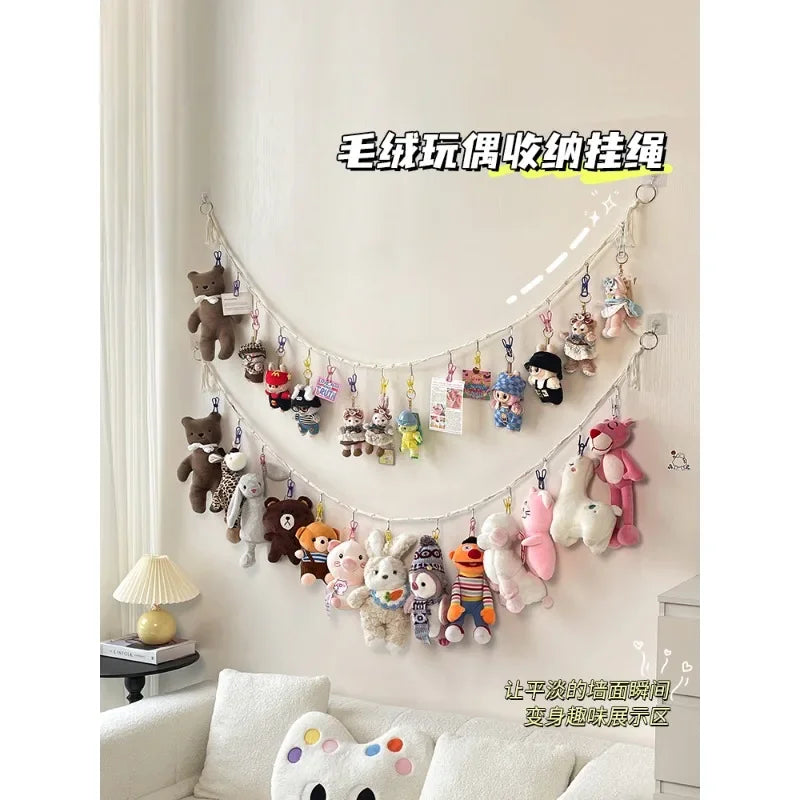 Doll on the wall storage lanyard plush toy grab doll display mesh pocket hanging bag bedside doll storage artifact